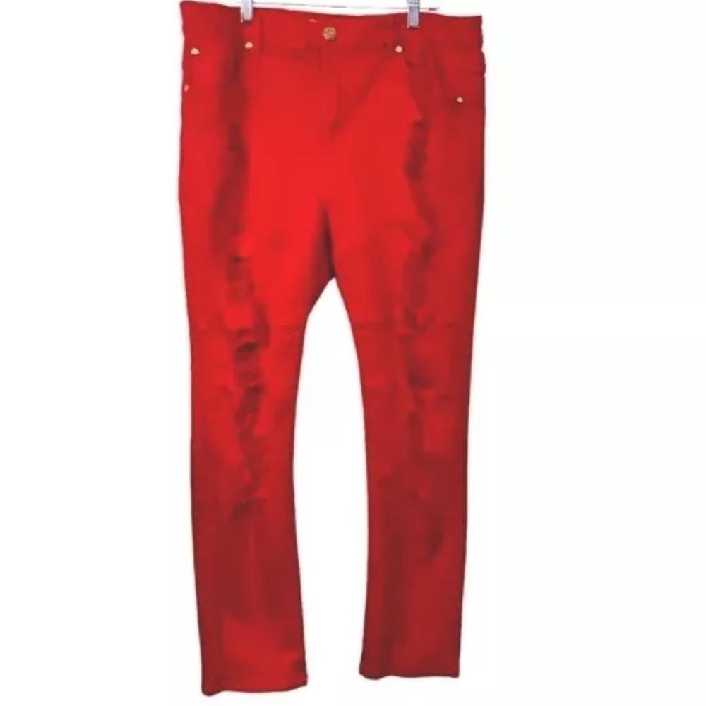 Argonaut Jeans Red Ultra Slim Stretch Twill distressed Biker Moto Size 40 X 32